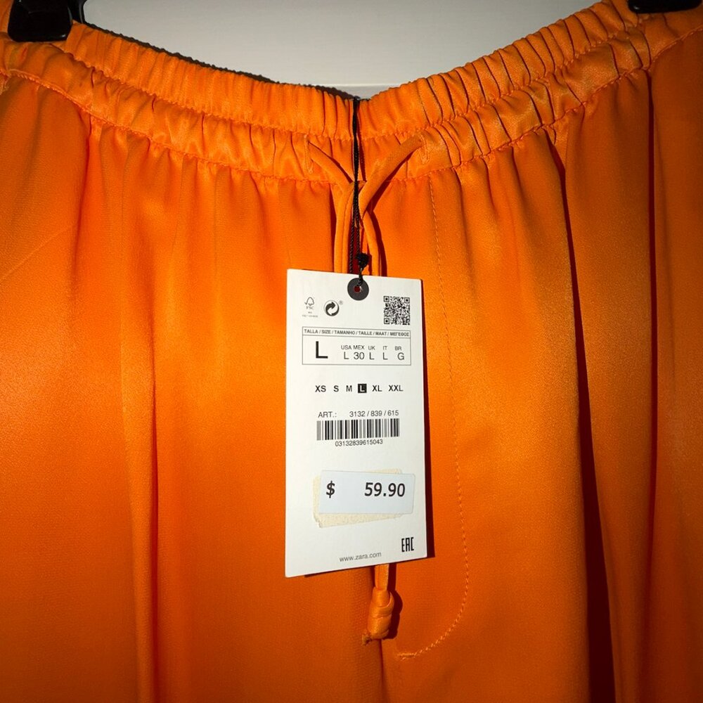 Orange Ostrich Feather Trim Blazer Suit Jacket and Drawstring Pant Suit Zara NWT - Picture 12 of 13